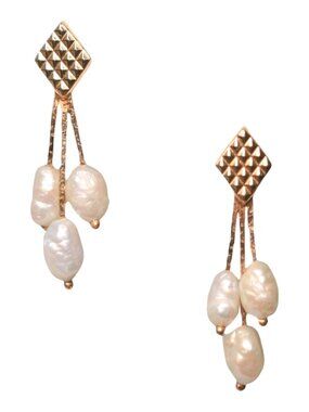 Vintage 14K Gold Baroque Pearl Dangle Earrings JCM